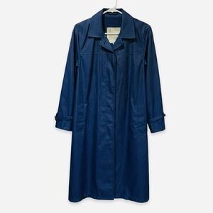 London Fog Vintage Navy Blue Trench Coat Raincoat Petite 6